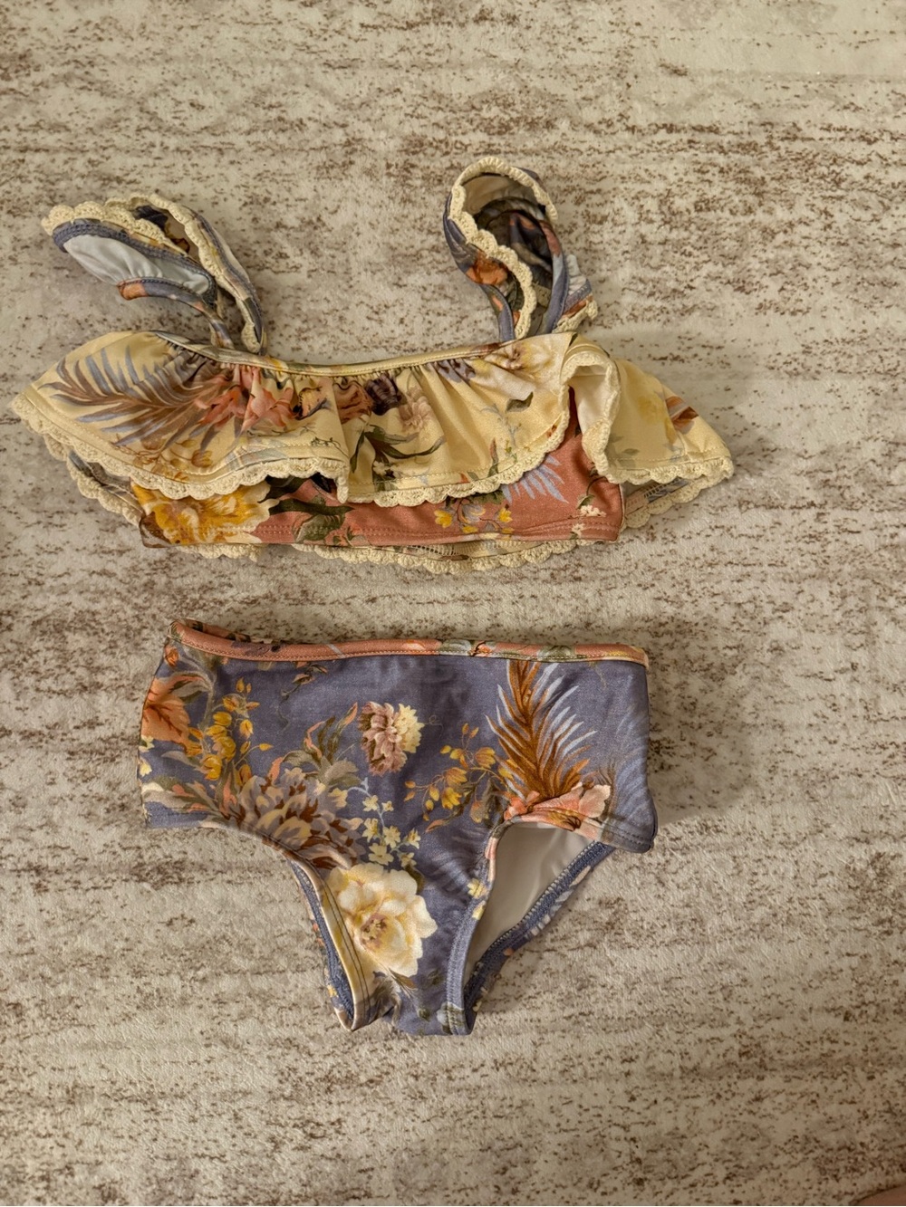 Zimmerman Floral Ruffle Two-Piece Bikini Set in Yellow & Blue